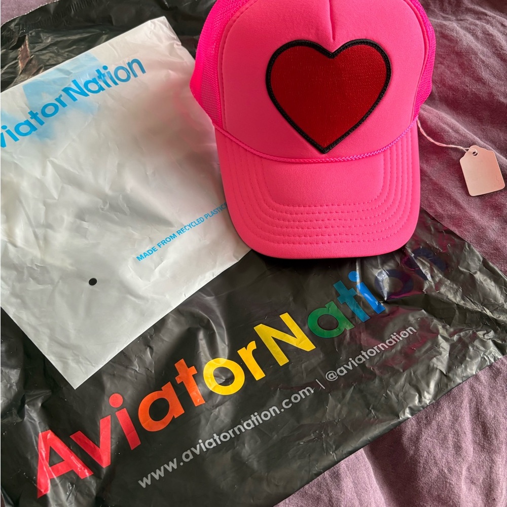 Aviator Nation Neon Pink Heart Trucker Hat NWT